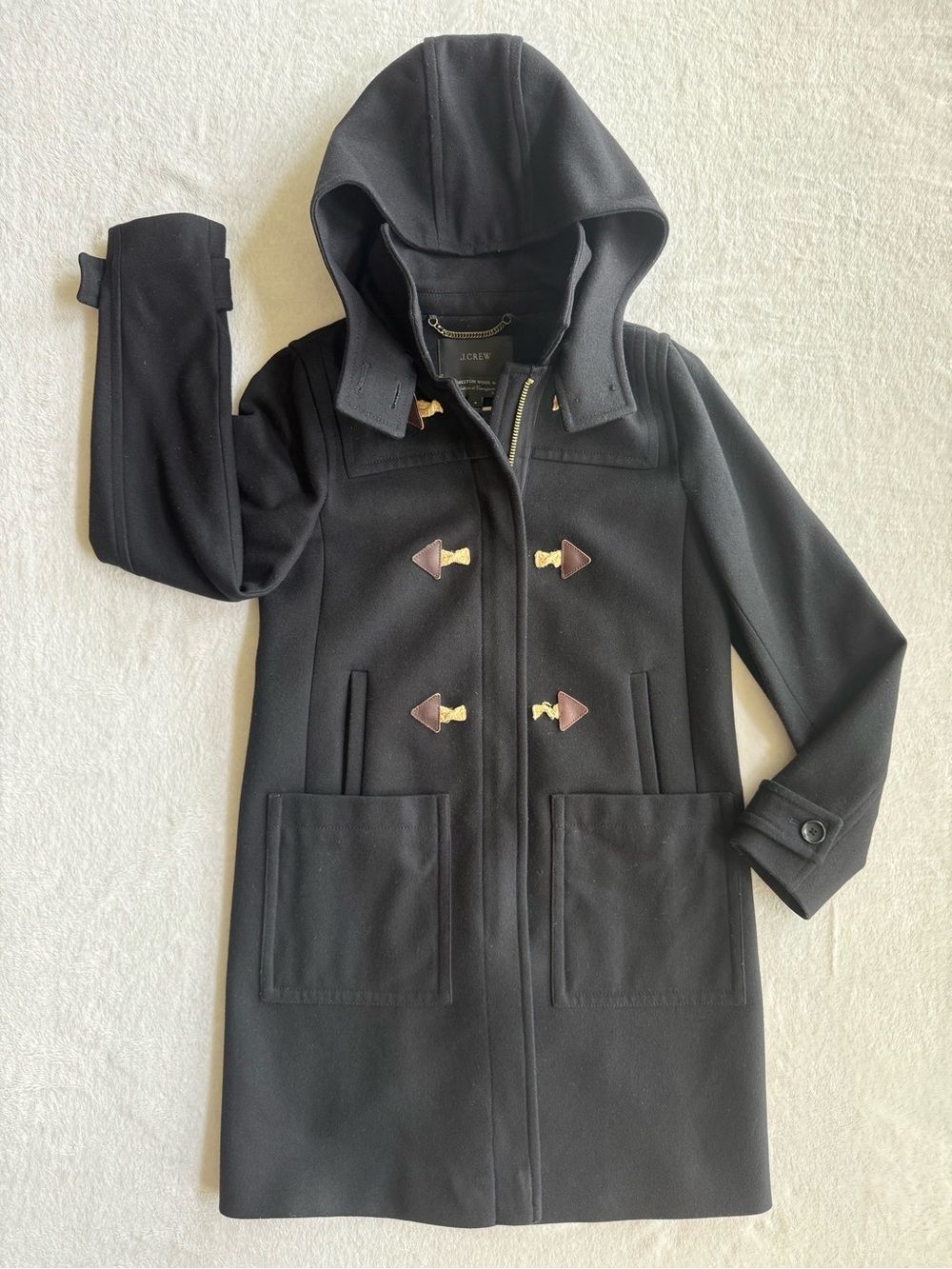 J. Crew Black Hooded Wool-Blend Toggle Coat - Picture 2 of 10